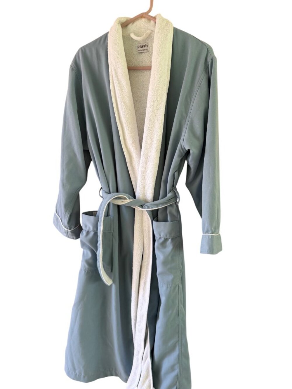Plush Necessities Luxury Womens Spa Robe Size M Aqua Self Wrap Matching Belt - Picture 9 of 10